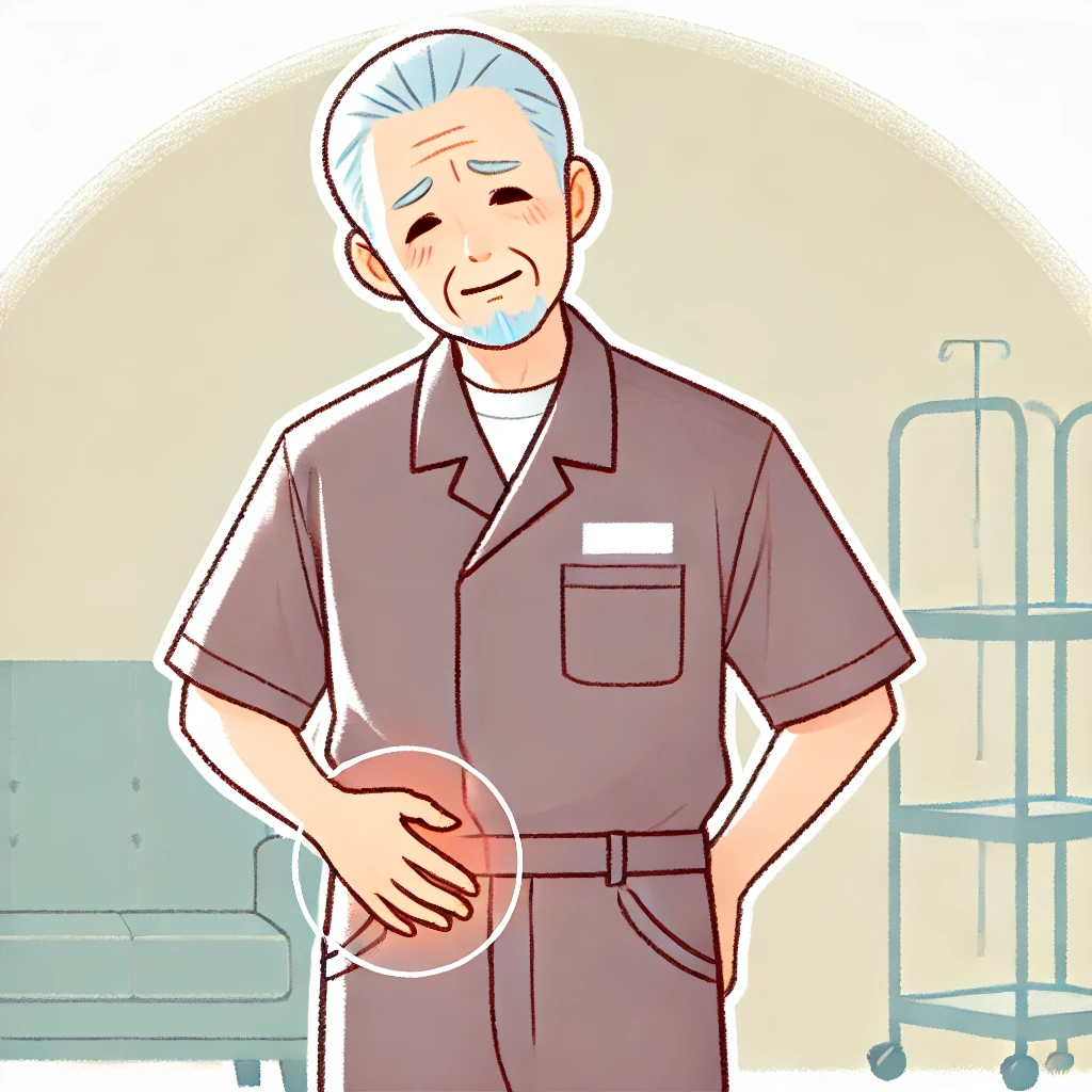 【人柄】50歳代 男性 介護職 【症状】朝に股関節の前が痛い